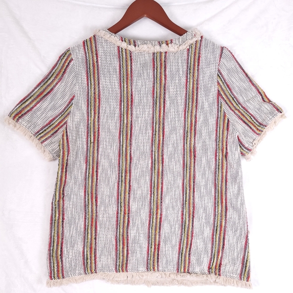 Current Air Anthropologie Woven Fringe Short Sleeve Top L - Picture 4 of 6